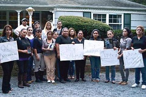 Friends and family of David Hernandez met in East Hampton last Thursday to draw attention to the East Hampton High School junior’s Sept. 29 suicide. His mother, Carmita Barros, was second from left, holding his photograph.