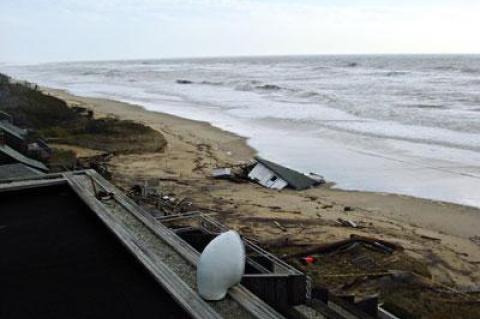 A food-service building on the beach at Gurney’s Inn in Montauk was lost to Hurricane Sandy’s raging assault.