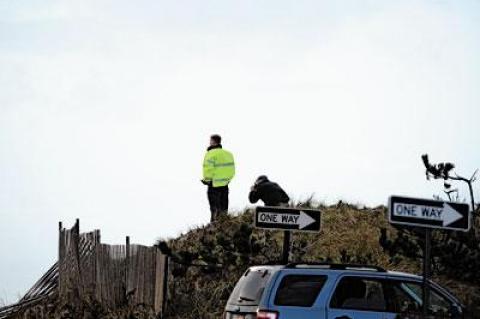 Police at Georgica Beach near where the body of Edith Wright was found on Tuesday morning