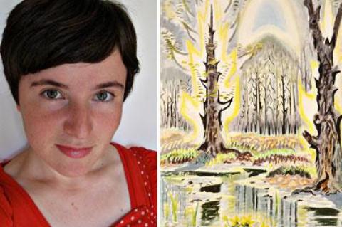 Nell Shaw Cohen, left, is the composer of “Watercolors,” a 15-minute piece inspired by Charles Burchfield paintings. It will be performed on Saturday at the Parrish Art Museum in Water Mill. At right is Burchfield’s “Glory of Spring,” one of four works that inspired the composition and part of the museum’s permanent collection.