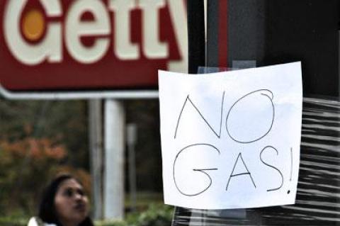 Signs like this one at the Getty station in East Hampton were all too familiar over the past week, as storm-related gas shortages made for long lines at the pumps. Story on A13.