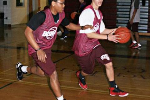 Thomas King, at right, and Juan Cuevas are expected to make significant contributions to East Hampton High’s boys basketball team this winter.