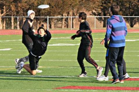 As a form of R and R, the boys winter track team played a game of ultimate disc following Saturday morning’s practice.