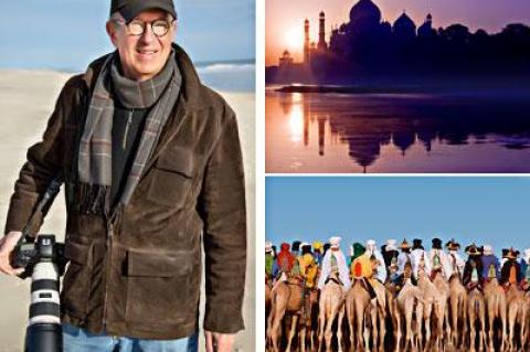 While Eric Meola takes his camera to the beach from time to time, he is most at home shooting in more distant and exotic locales.  Top right: the Taj Mahal in Agra, India, at sunrise; Bottom right: “Desert Rendezvous,” taken in Niger