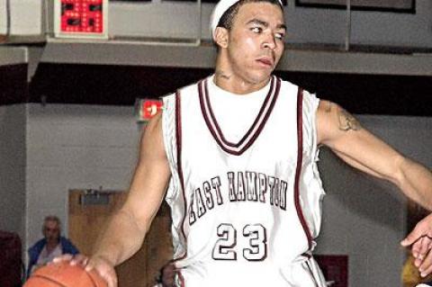 Mike Russell, a gifted athlete with a prior criminal record, was arrested early Sunday morning by Worcester, Mass., police. He is shown here at point guard for the Bonackers during the 2007-08 season.