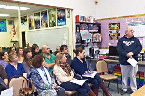 Peter Joyce of the Montauk Fire Department asked the Montauk School Board on Tuesday about what it would take to make the school building a hurricane shelter.