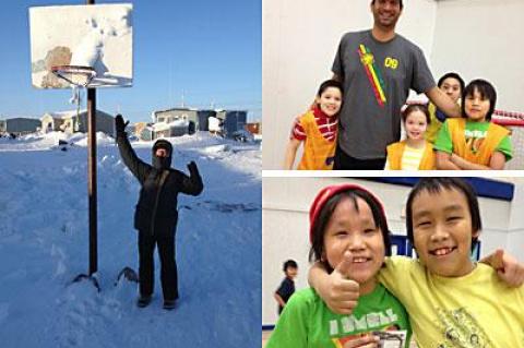 Basketball will have to wait, though Mark Crandall, at left, and Hoops 4 Hope’s volunteer Canadian director, Rick Gill, at right, are using indoor soccer as the means by which to reach Inuit children with their life skills curriculum in the arctic region.