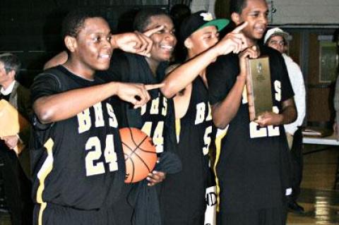 Anajae Lamb, Josh Lamison, Tylik Furman, and Jason Hopson displayed their county championship plaque.