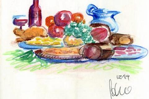 Laura Donnelly’s brother painted the watercolor for the frontispiece of Patricia Wells’s “Bistro Cookbook.” When it faded over time, he repainted it for her.