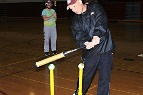 Lou Reale, East Hampton’s softball coach, showed how it’s done when you’re told to “take two and hit to right.”