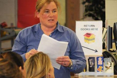 Wendy Geehreng Walters, a parent of two children at the John M. Marshall Elementary School, addressed the East Hampton School Board on Tuesday night to support Gina Kraus, John Marshall’s principal.