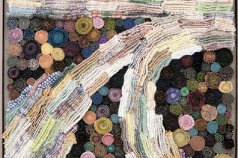 Tracy Jamar’s “Merge,” made from rolled and stacked pieces of wool fabric, will be part of a show featuring the art of Pollock-Krasner House docents this weekend at Ashawagh Hall in Springs.