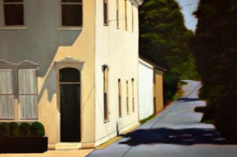 Thomas Condon’s Edward Hopper-esque streetscape will be on view at the Romany Kramoris Gallery in Sag Harbor beginning today.