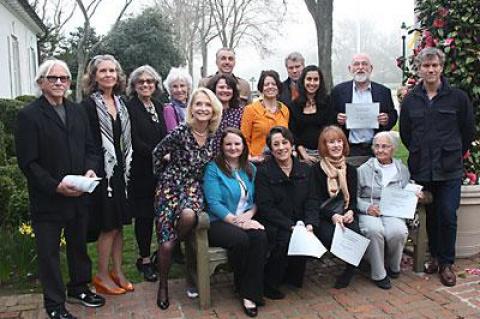 Winners of the Guild Hall Members Art Show, chosen by Elisabeth Sussman, gathered outside the museum on Saturday night.