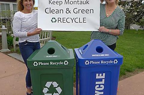 Catherine Foley, left, of the Air and Speed Board Shop, and Laraine Creegan of the Montauk Chamber of Commerce have initiated a recycling program in downtown Montauk.