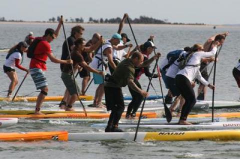 Sixty paddleboarders turned out at Sag Harbor’s Havens Beach Saturday morning for a race that raised $3,000 for Kevin McAllister’s Peconic Bay estuary protection efforts.