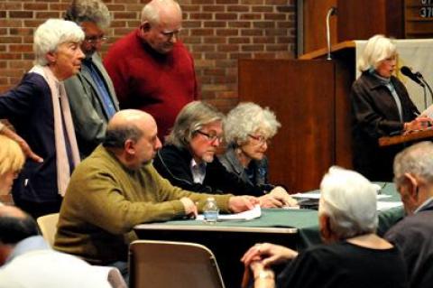 Members of the East Hampton Town Democratic Committee carefully tallied votes for town board candidates during a nominating convention on May 15 at St. Michael’s Lutheran Church in Sag Harbor.