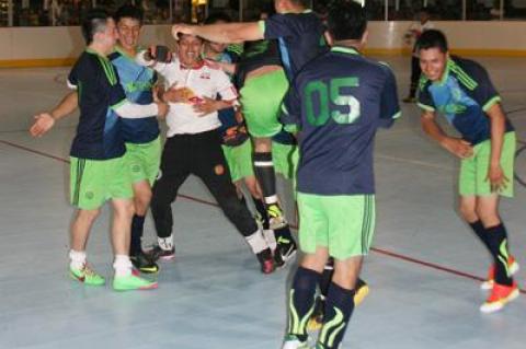 Luis Bautista, F.C.’s acrobatic goalie, and his teammates celebrated after the men’s open win.