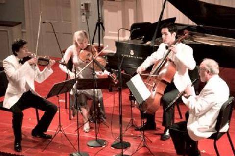 The Bridgehampton Chamber Music Festival will return for its 30th year in July. In a photo from last year, Stefan Jackiw, violin, Cynthia Phelps, viola, Michael Nicholas, cello, and John Snow, oboe, performed Mozart’s Oboe Quartet.