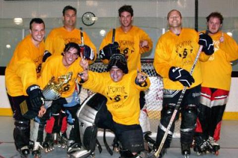 The Yellow Slugs are the reigning Sportime adult roller hockey league champions.