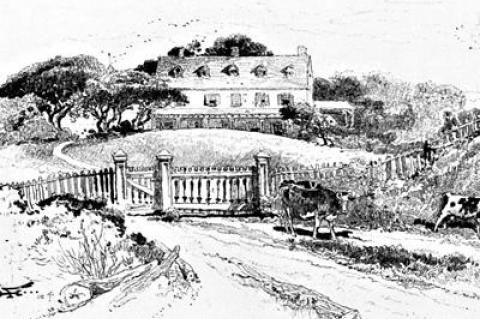 The manor house on Gardiner’s Island, by Harry Fenn, from an article in The Century Illustrated Monthly magazine, December 1885.