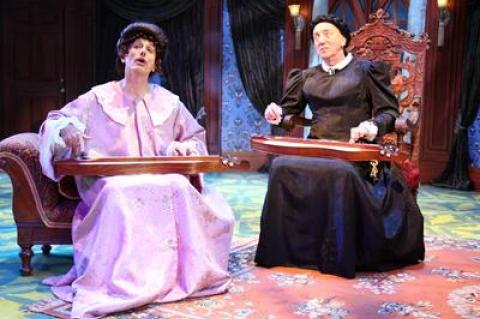 David Greenspan and Tom Aulino play four roles apiece in Charles Ludlam’s gender-bending farce “The Mystery of Irma Vep” at the Bay Street Theatre in Sag Harbor.