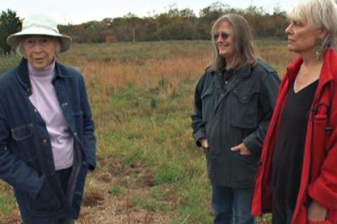 Cile Downs, left, with Dai Dayton and Sandra Ferguson, appear in a short film made by Ms. Downs and the Accabonac Protection Committee about preserving natural grasslands. It will be shown Friday, July 19 at the Springs Presbyterian Church.