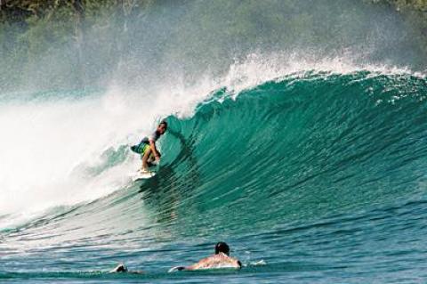 Nick Joeckel found himself in the “green room,” one of many he and 10 friends from Montauk experienced during a surf safari to Indonesia in June.