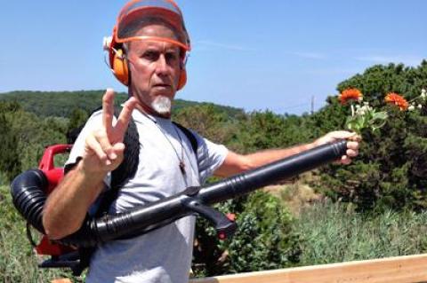 Bob Casper of Ban the Blowers channels anti-Vietnam War protesters in his bid to ban the use of leaf blowers in East Hampton.