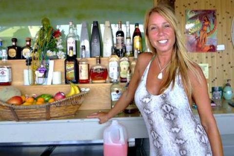 Polynesian cocktail anyone? Lynn Calvo is serving them up at the Hula Hut at the Montauk Marine Basin.