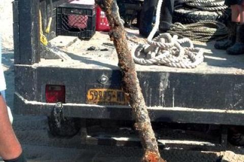 Paul Lester hauled the anchor that he and his fellow baymen Danny Lester, Nat Miller, and Jimmy Bennett dragged from the surf at Atlantic Avenue Beach in Amagansett into a pickup truck.