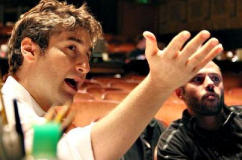 Scott Schwartz, left, envisions a more inclusive Bay Street Theatre as he prepares to take over as artistic director next month. He is shown with Josh Bergasse, a choreographer, at a rehearsal for a new musical, “Secondhand Lions,” at the 5th Avenue Theater in Seattle.