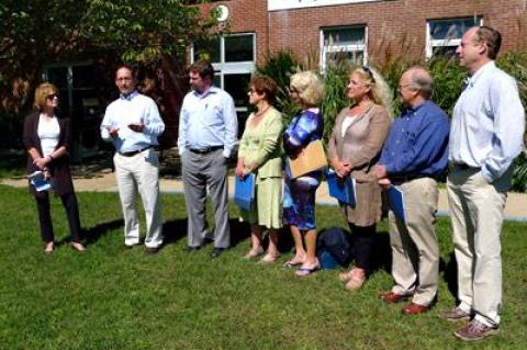 Robert DeLuca, second from left, the president of the Group for the East End, spoke Friday about the East Hampton Environmental Coalition’s upcoming survey of candidates for town board and supervisor.