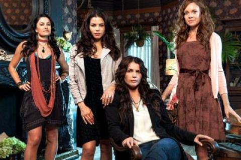 Madchen Amick, Jenna Dewan Tatum, Julia Ormond, and Rachel Boston star in the TV series “Witches of East End.”