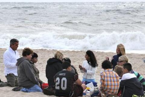 Brian Smith’s sixth-grade science classes from the East Hampton Middle School joined educators from the Group for the East End at Egypt Beach on Oct. 9 to investigate wave action, biodiversity, and the physical properties of local sand.