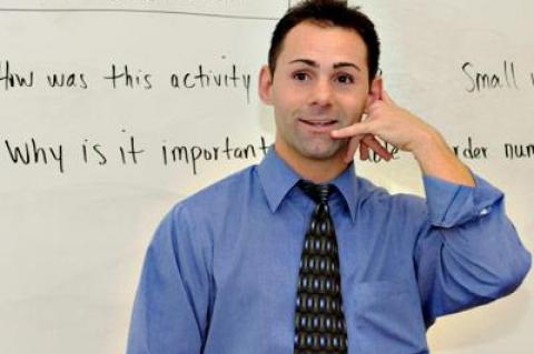 Douglas Milano, a math teacher at the East Hampton Middle School, lectured to his numeracy class on Monday morning.