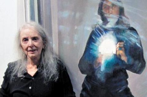 Joan Semmel with her 2005 painting “Mirrored Screen” from the “Framed” series.