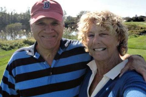 James Whitfield Thomson, now with a successful first novel under his belt, and his wife, Elizabeth, of old East Hampton ties (maiden name Willis, relation of the Clarks), at the Montauk Downs golf course in warmer days.