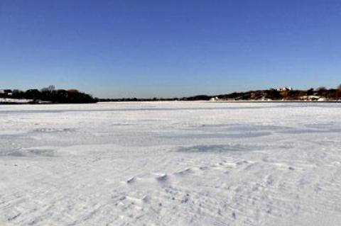 Fort Pond in Montauk was completely frozen over earlier this week.