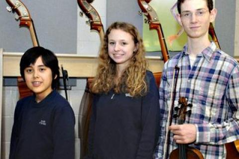 Among the students performing in a Katy’s Courage concert at the Bay Street Theatre on Sunday are, from left, Tristan Griffin, Georgia Bennett, and Leo Panish.