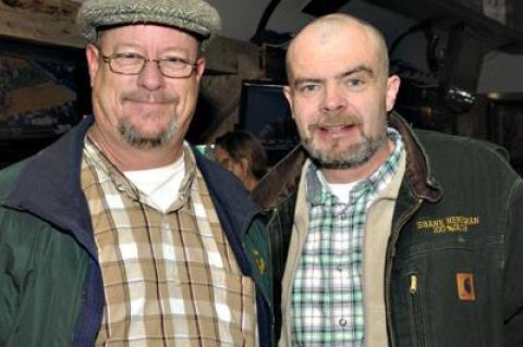 Joe Bloecker, the president of the Montauk Friends of Erin, and Shane Heneghan, a Friend of Erin, at a dinner to raise money for the St. Patrick’s Day fun on Saturday at the Point Bar and Grill.