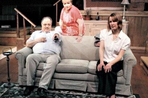 Stephan Scheck and Joan Lyons, as Charlie and Mattie Fae Atkin, with Samantha Honig, right, as Ivy Weston in Michael Disher’s production of “August: Osage County” at the Southampton Cultural Center.