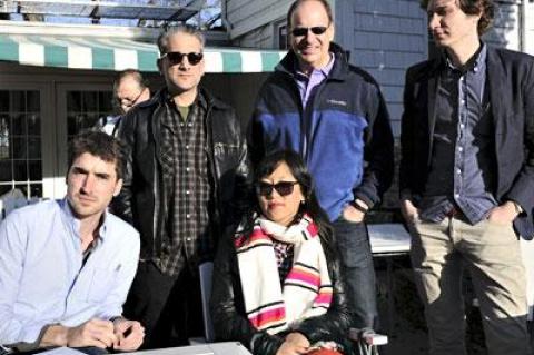 Participants in this year’s Hamptons International Film Festival’s Screenwriters Lab, clockwise from left, Ben Nabors, Michael Sladek, Evan Schwartz, Michael Tyburski, and Christina Choe, enjoyed the warmth of a spring afternoon at c/o the Maidstone inn in East Hampton.