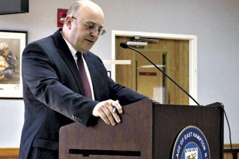 John Huber, an attorney representing P.C. Schenck and Sons in its application to install AT&T antennas and ground-based equipment cabinets, addressed the East Hampton Village Zoning Board of Appeals on Friday.