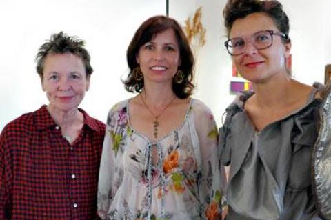 Laurie Anderson, Andrea Cote, and Maria Maciak enjoyed a lighter moment during a panel discussion on “Inspiration in the Arts” Saturday at the Pollock-Krasner House in Springs.