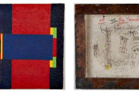 An untitled painting by Newell is typical in the multiple dates he has inscribed on the rear of the board to indicate when he worked on it, including 1959, 1964, 1982, 1986, and 1991-98.