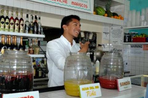 From the shady turquoise tables outside to the bright interior, the taqueria La Brisa is warm and welcoming.