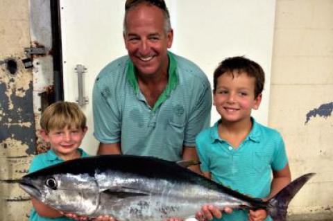 “Is it because of global warming?” wondered Henry, Chris, and Xander Goodman after they caught a small bigeye tuna just off Wiborg’s Beach in East Hampton on Labor Day.