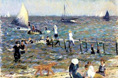 “The Little Pier” from 1914 is one of many images William Glackens painted while summering in  Bellport from 1911 to 1916.