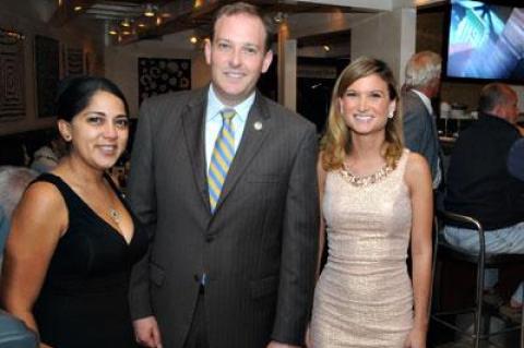 Lee Zeldin posed for a photograph before departing Cittanuova restaurant in East Hampton during a cocktail hour in his honor last Thursday. From left were Rosa Tikir, Mr. Zeldin, and Nikki Garrett.